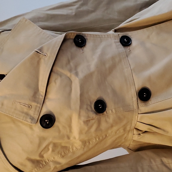 Color Z Women's Short Trench Coat Peplum Puff Shoulder Khaki Sz S - Picture 2 of 4